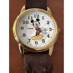 Disney Watch Vtg Mickey Mouse Leather Band Braided‎ Lorus Needs Battery